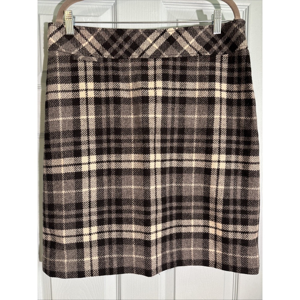 LL Bean Womens Wool Blend Plaid Skirt Size 12 Preppy School Girl Academia